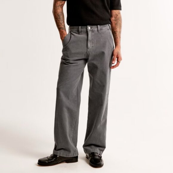 Abercrombie Men's | Cotton Baggy Workwear Pant Casual in Gray | Size 34x32 - Picture 1 of 16